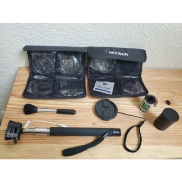 Camera Accessories Lot: 6 Filters, Selfie Stick,Film, Brush, Lens Cap …